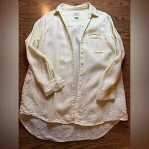 Christian Siriano Light Yellow Casual Button Down Shirt, 100% Linen